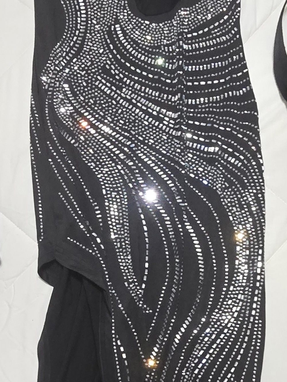 Black Sleeveless Top with Silver Rhinestone Waves